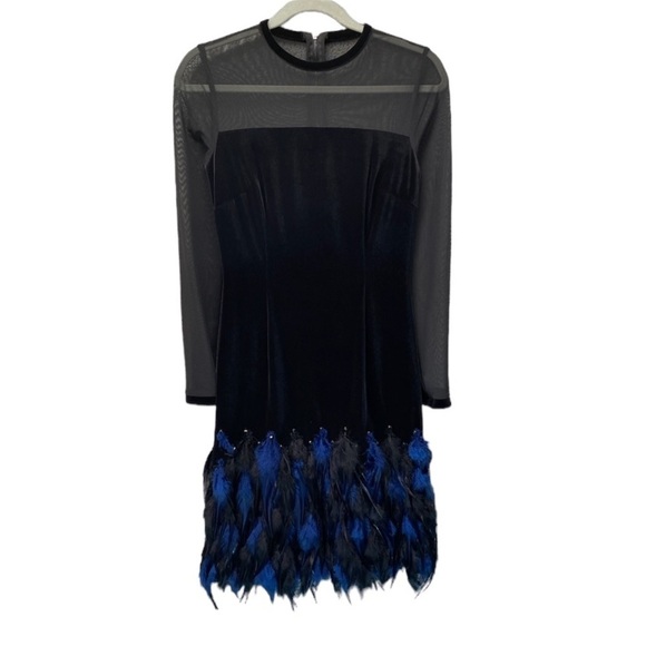 Tahari ASL Illusion Velour Mesh Feather Skirt Cocktail Dress Sz 2 - Picture 2 of 12
